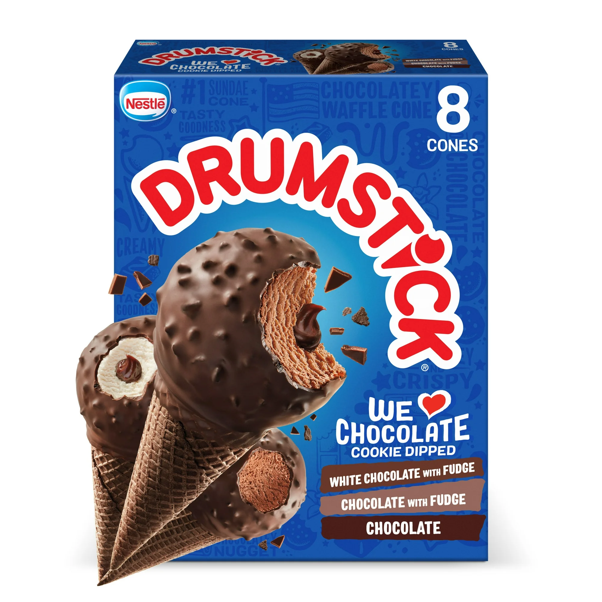 Drumstick Chocolate Cookie Dipped Sundae Cones Variety Pack 8 Count