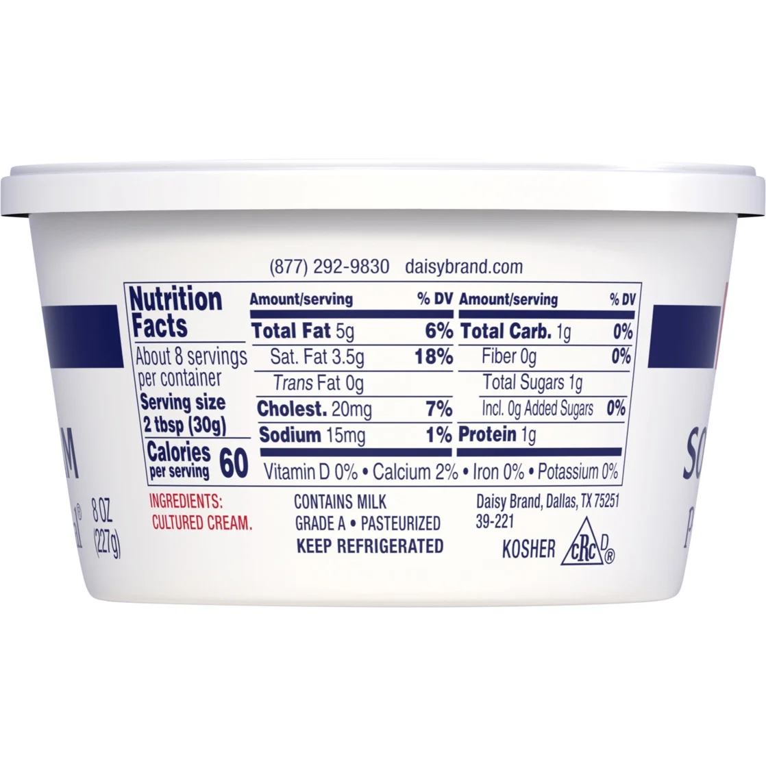 Daisy Pure and Natural Sour Cream 8 oz Tub