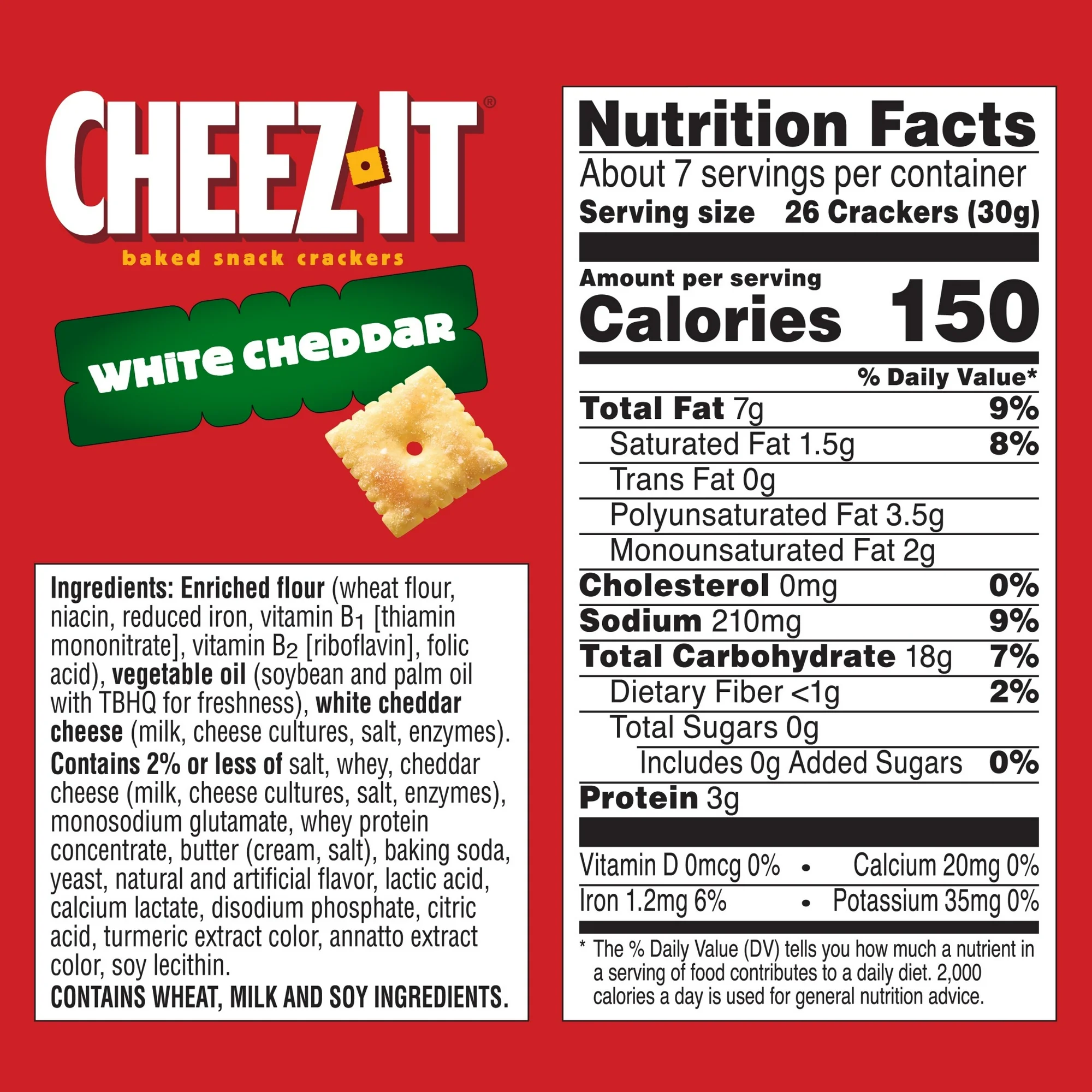 Cheez-It White Cheddar Cheese Crackers Baked Snack Crackers 7 oz