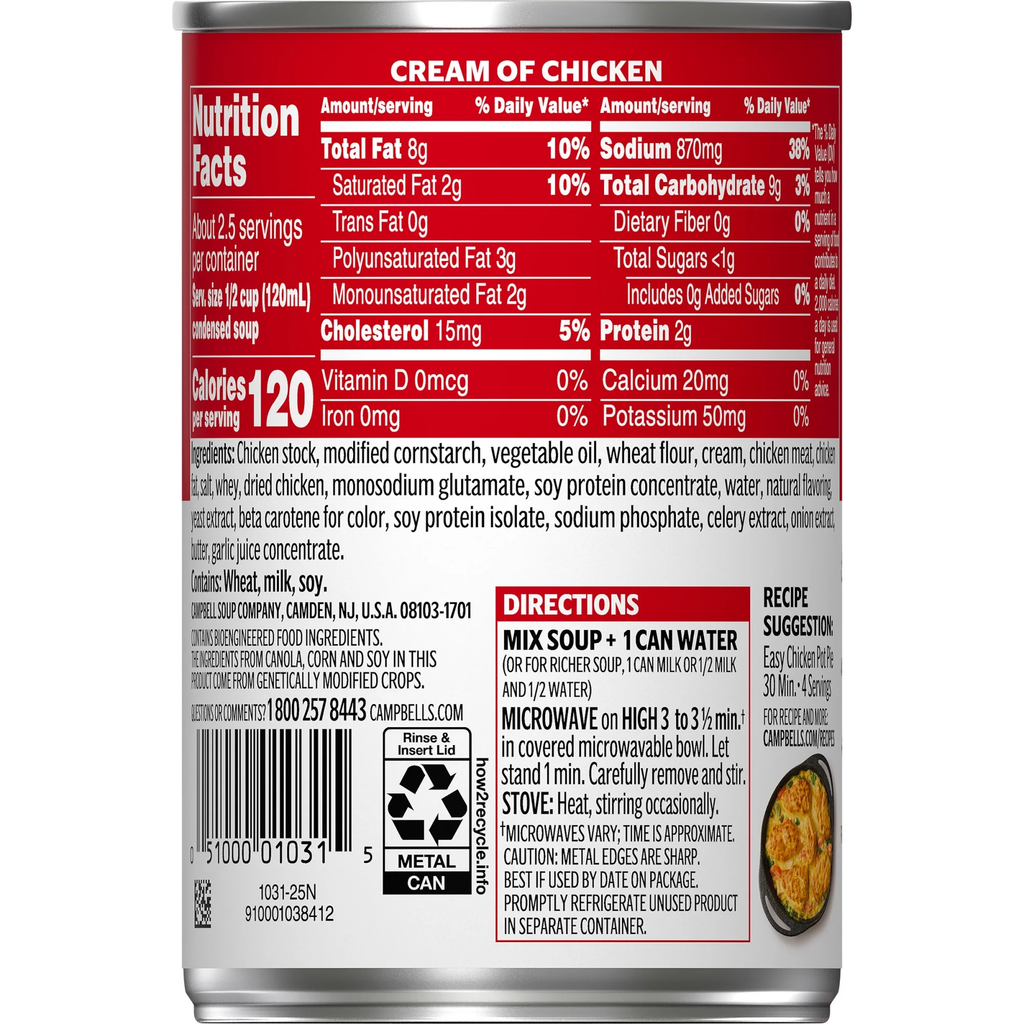 Campbell's Condensed Cream of Chicken Soup 10.5 oz Can