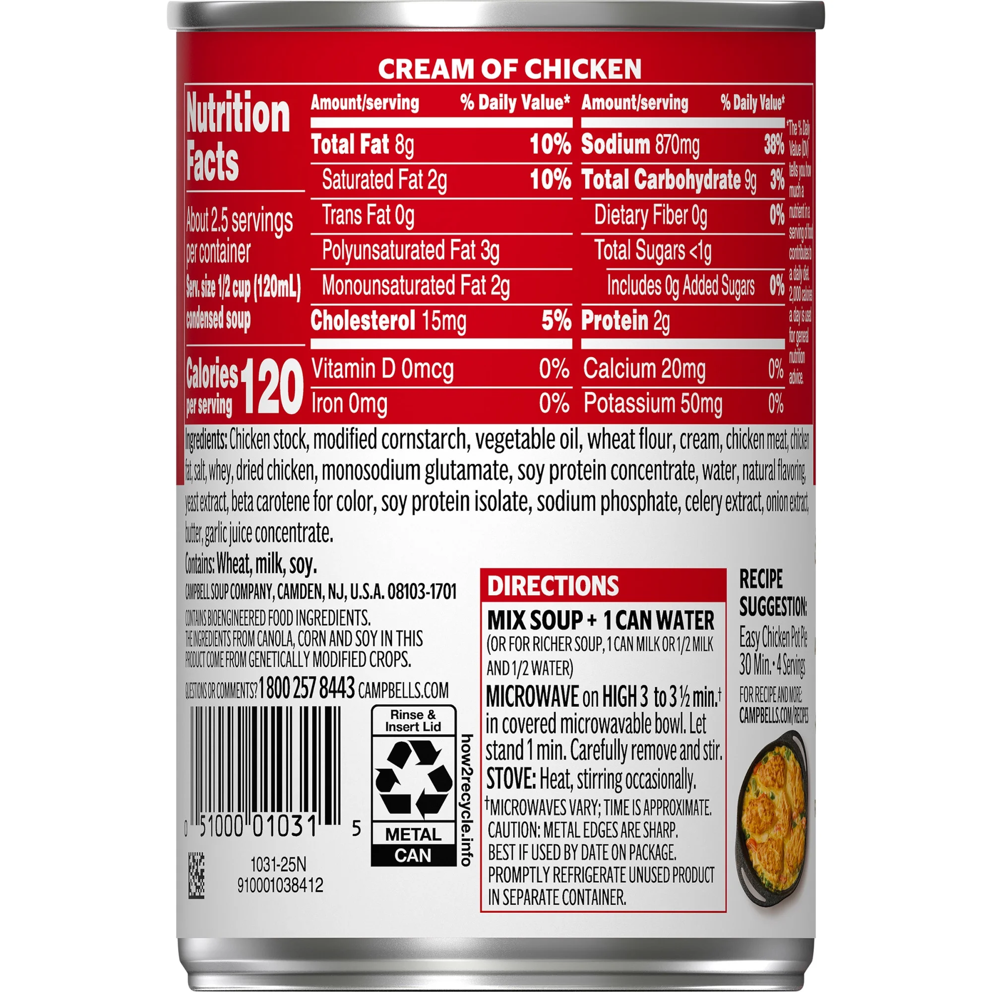 Campbell's Condensed Cream of Chicken Soup 10.5 oz Can