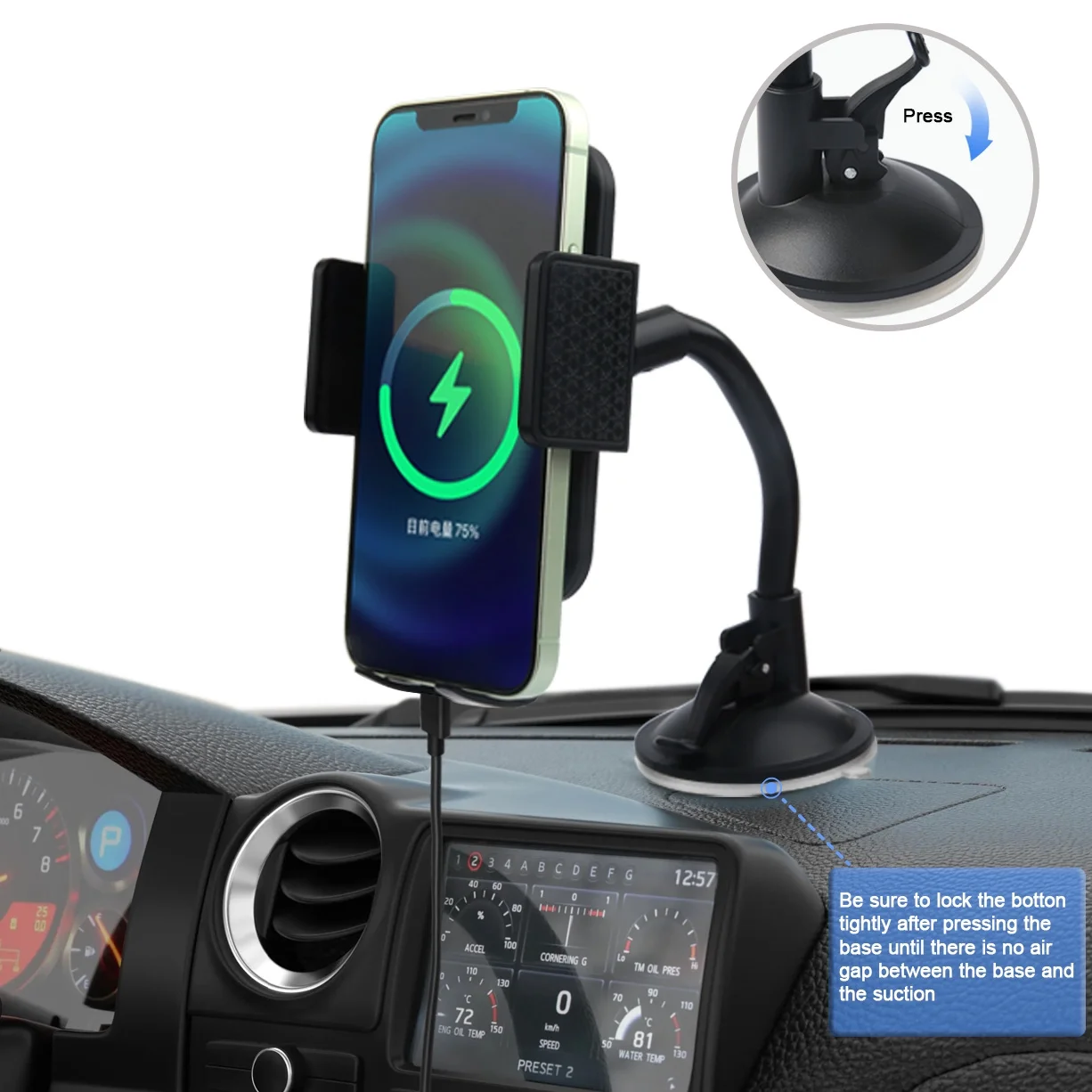 Universal Cell Phone Car Mount for Windshield and Dashboard Suction Cup Mount Adjustable 360° Rotation Black