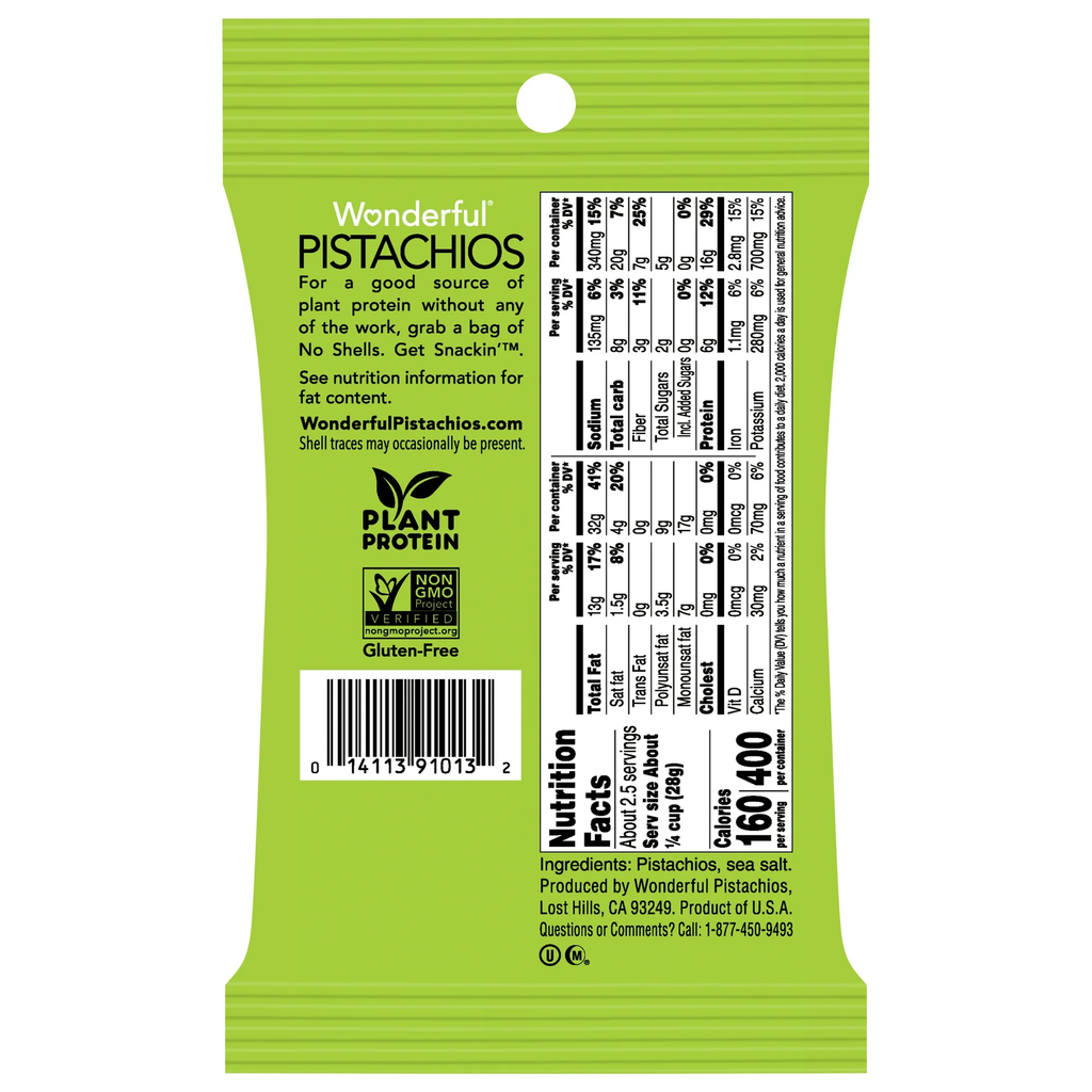 Wonderful Pistachios No Shells Roasted & Salted Nuts 2.5 Ounce Bag