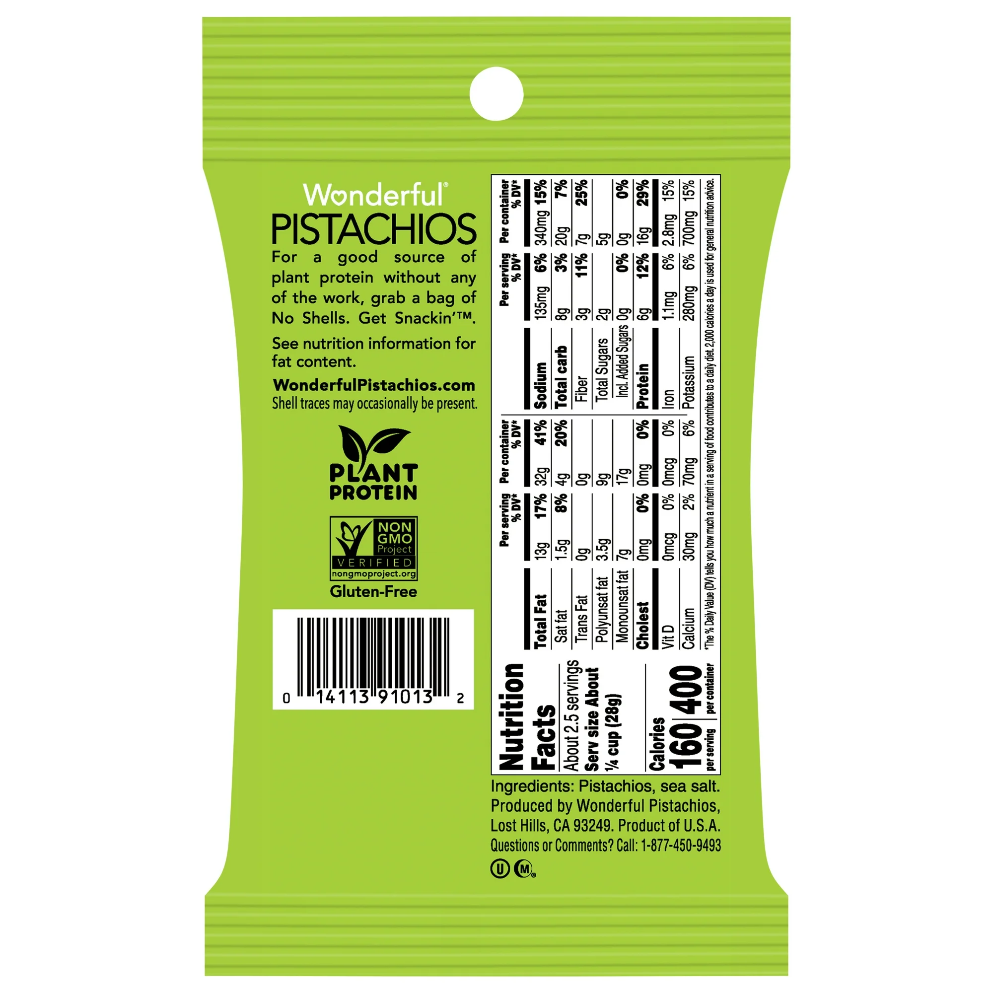 Wonderful Pistachios No Shells Roasted & Salted Nuts 2.5 Ounce Bag