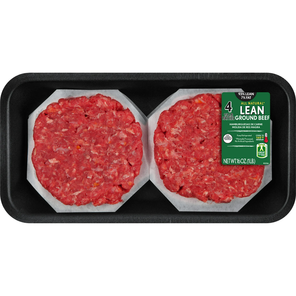 93% Lean / 7% Fat Lean Ground Beef Patties 4 Count,