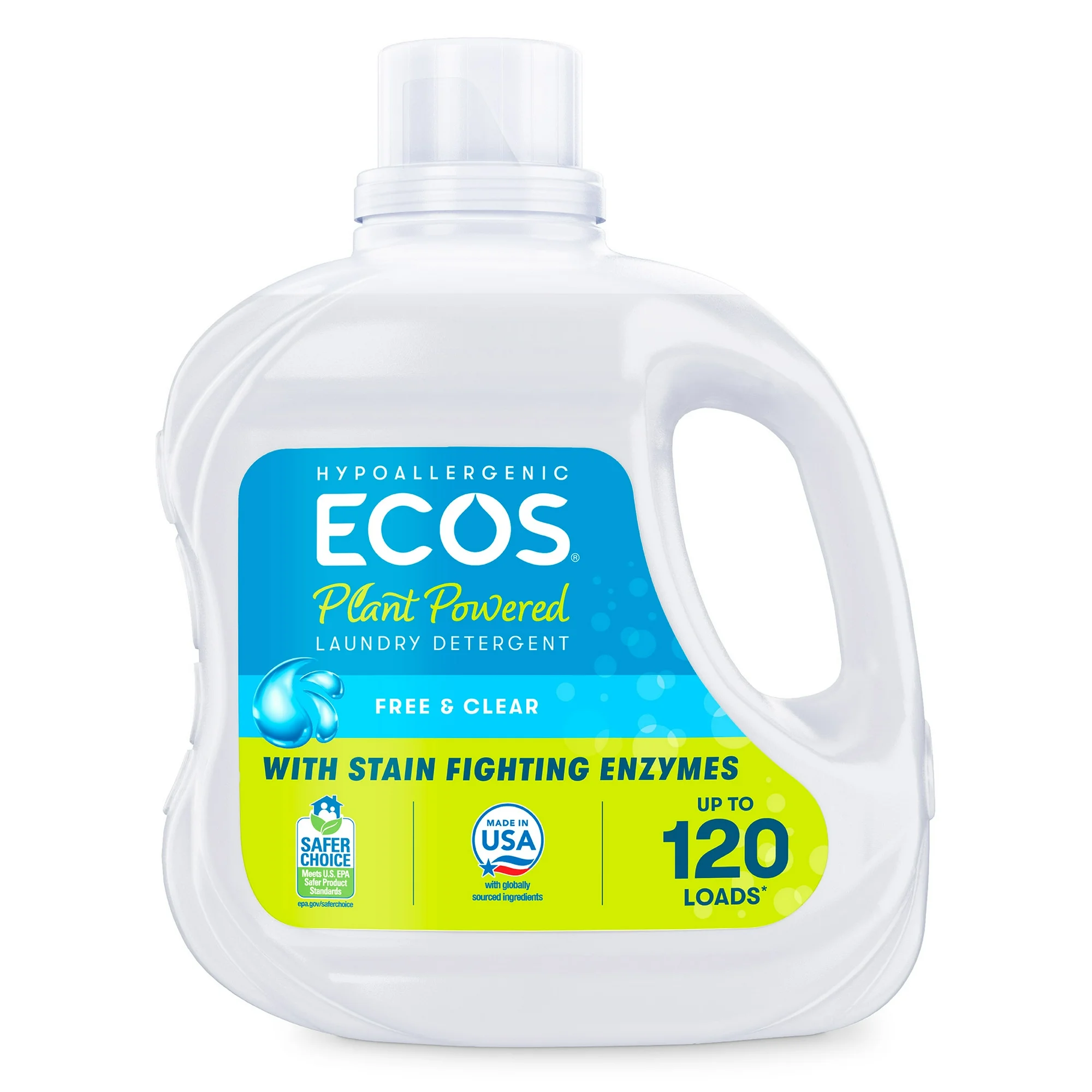 ECOS Hypoallergenic Liquid Laundry Detergent Free & Clear for Sensitive Skin 120 Loads 110oz