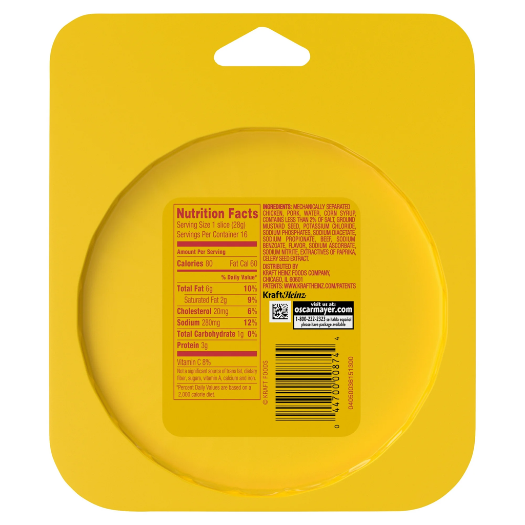Oscar Mayer Bologna Made With Chicken & Pork Beef Added Sliced Lunch Meat 16 oz. Pack