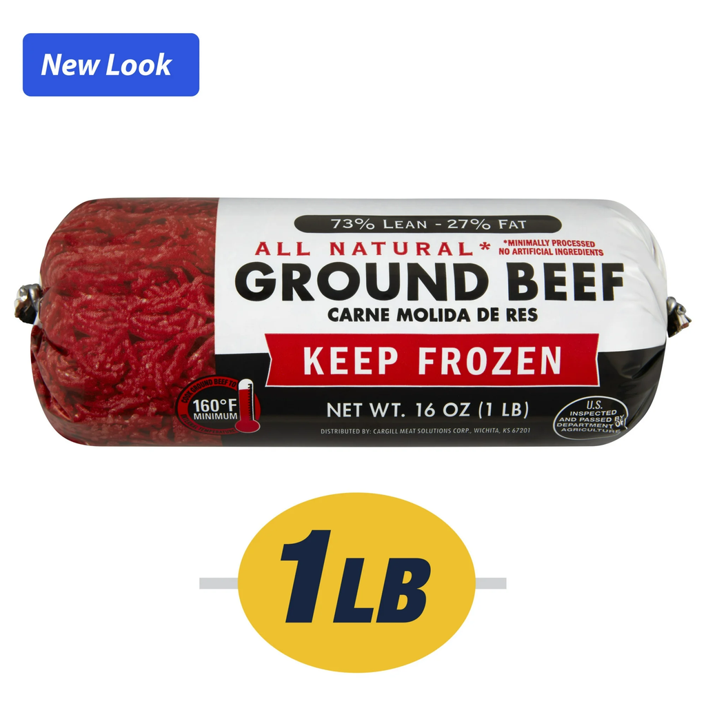 73% Lean / 27% Fat Ground Beef, 1 lb Roll, Frozen