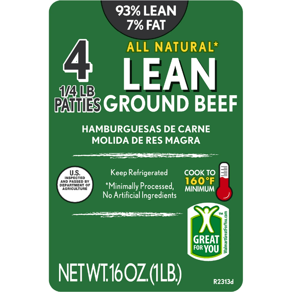 93% Lean / 7% Fat Lean Ground Beef Patties 4 Count,