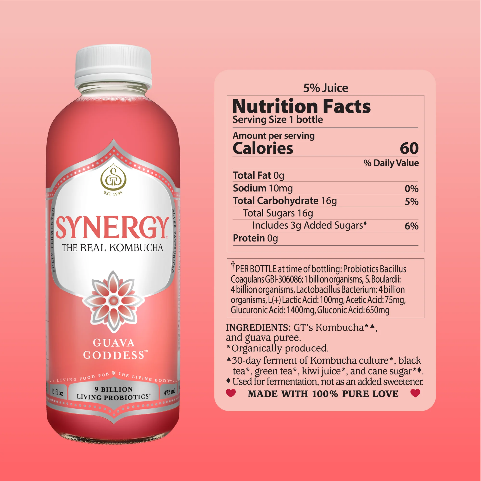 Synergy The Real Kombucha Guava Goddess 16 fl oz