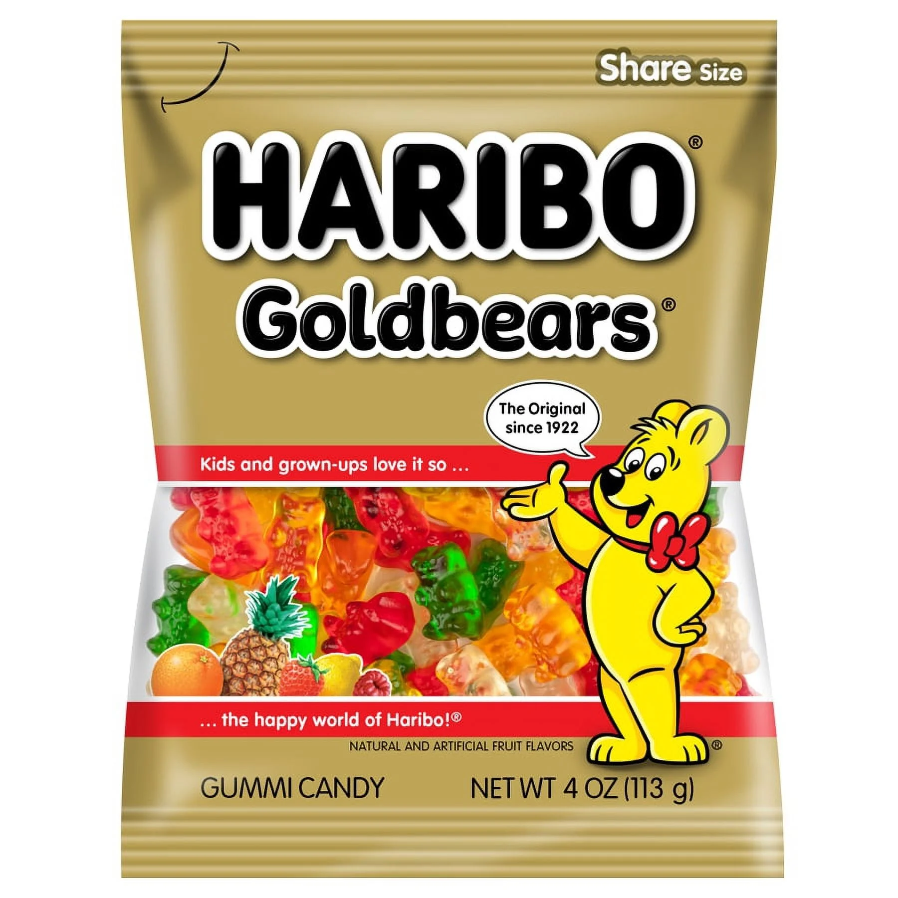 HARIBO Goldbears Gummy Bears Original Assorted Fruit Flavor Candy Gummies 4 oz Share Size Bag