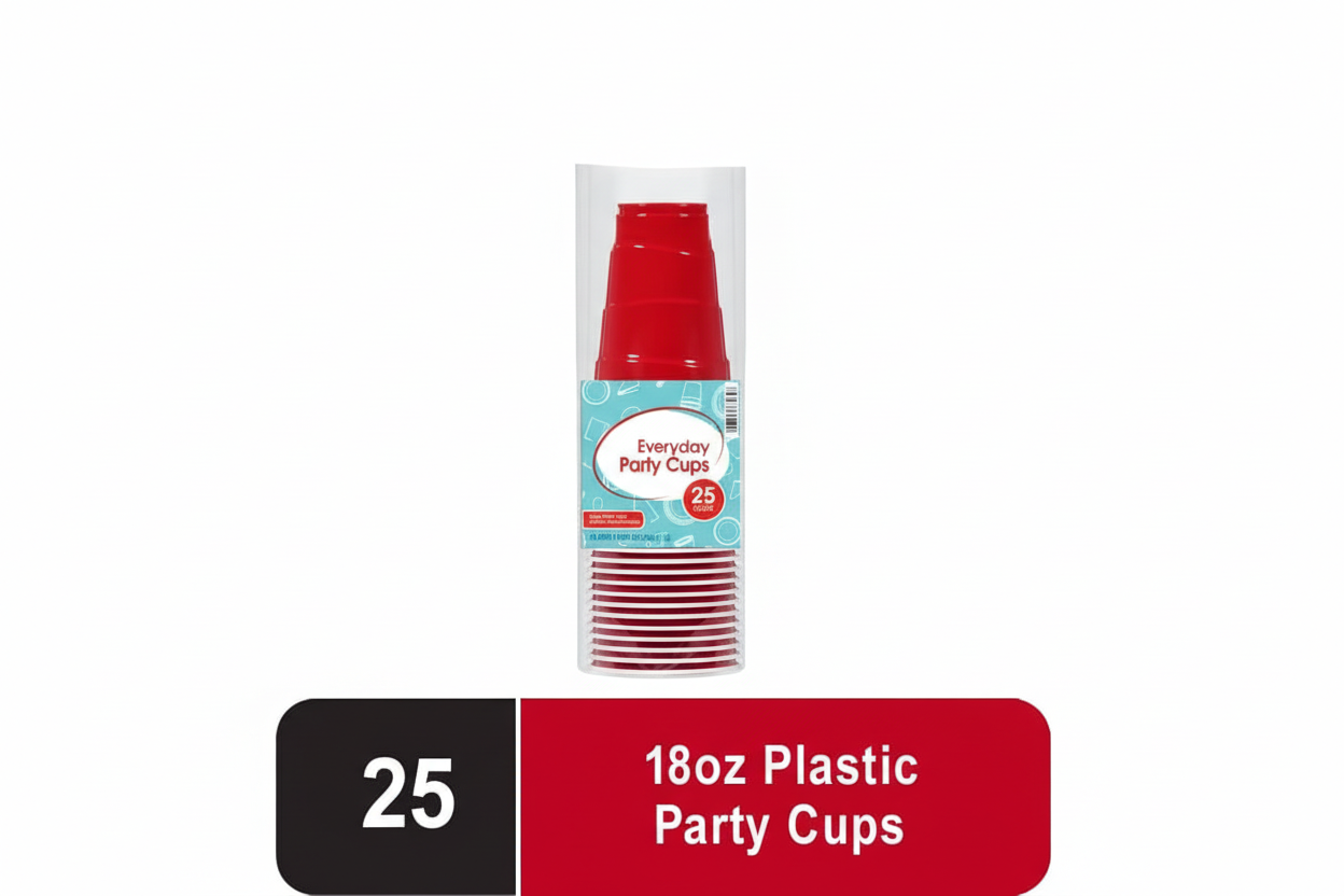 Disposable Plastic Cups Red 18 oz 25 Count