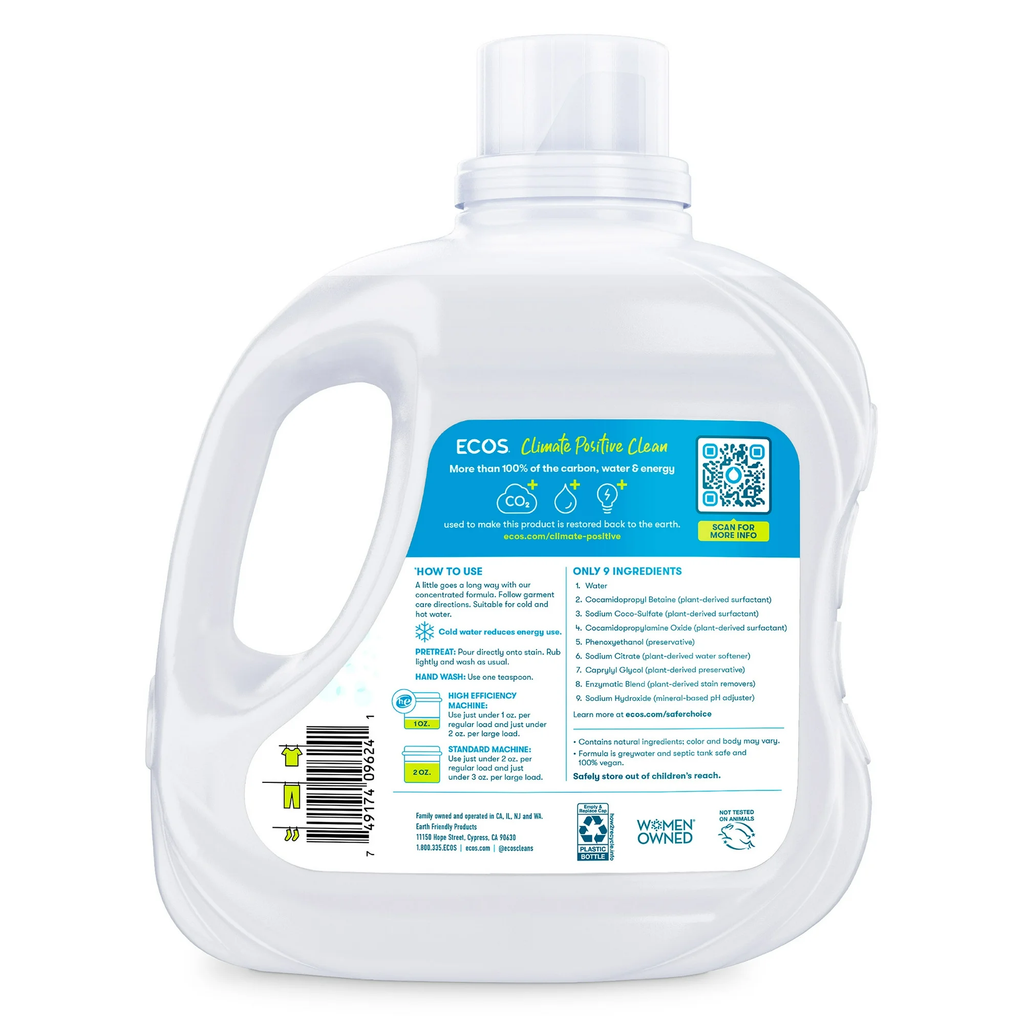 ECOS Hypoallergenic Liquid Laundry Detergent Free & Clear for Sensitive Skin 120 Loads 110oz