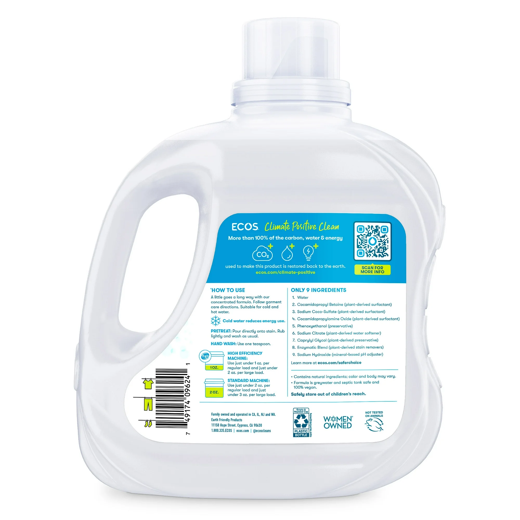ECOS Hypoallergenic Liquid Laundry Detergent Free & Clear for Sensitive Skin 120 Loads 110oz