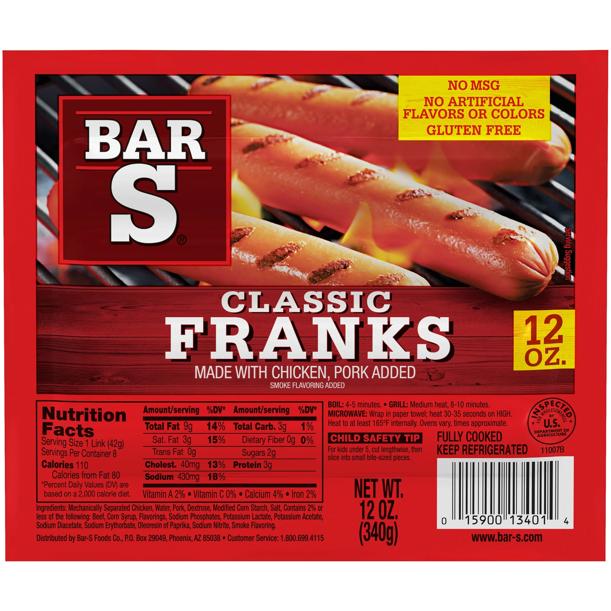 Bar S Classic Fully Cooked Franks 8 Count 12oz (Refrigerated)