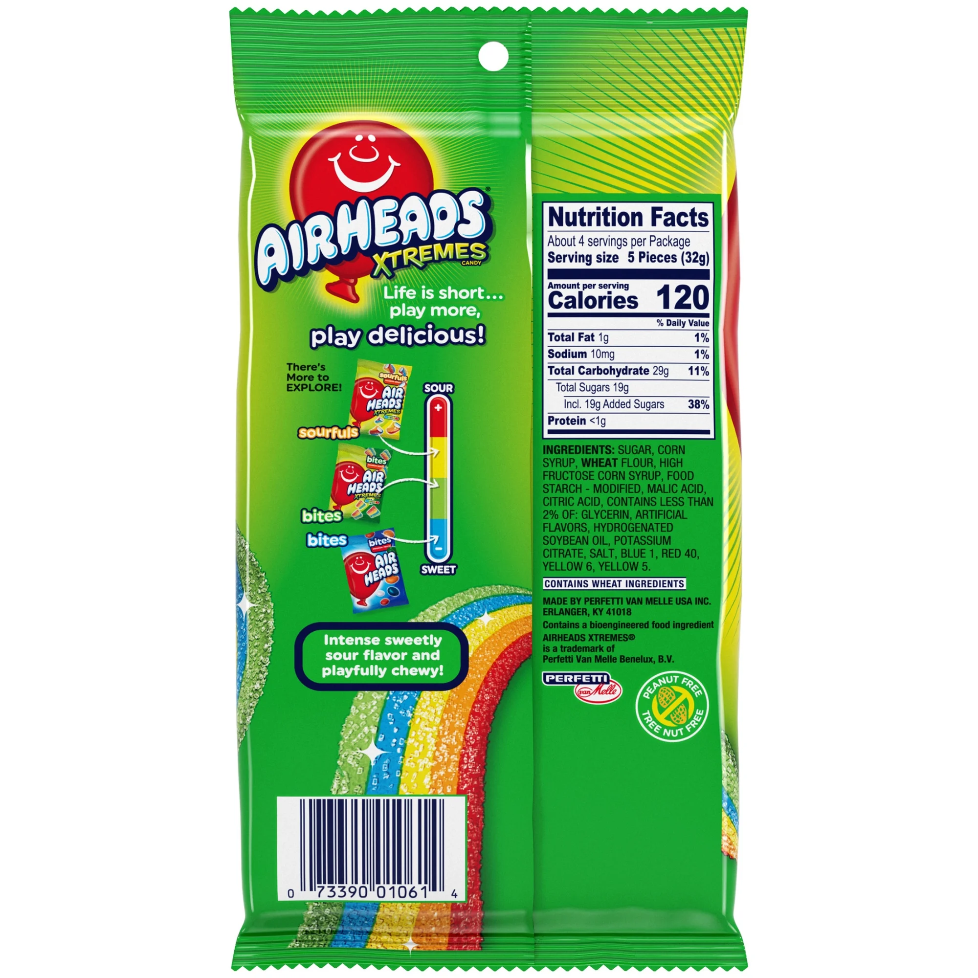 Airheads Xtremes Belts Chewy Candy Rainbow Berry Fruit Flavor 4.5 Ounce Bag