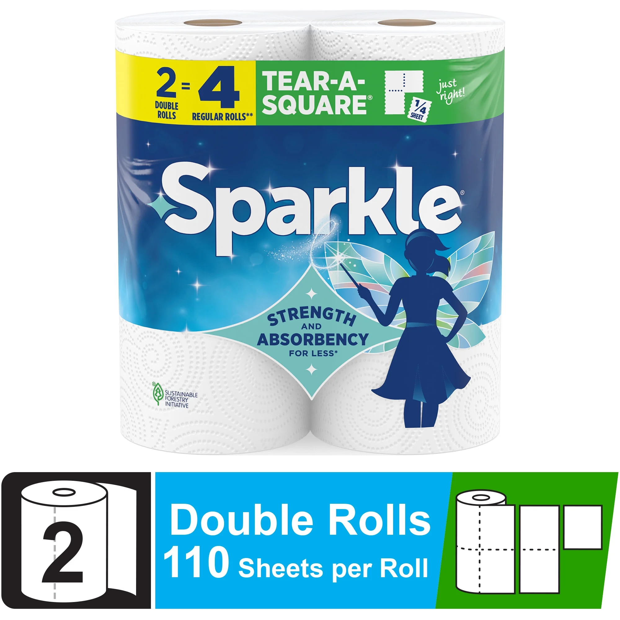 Sparkle Tear-a-Square Paper Towels 2 Double Rolls