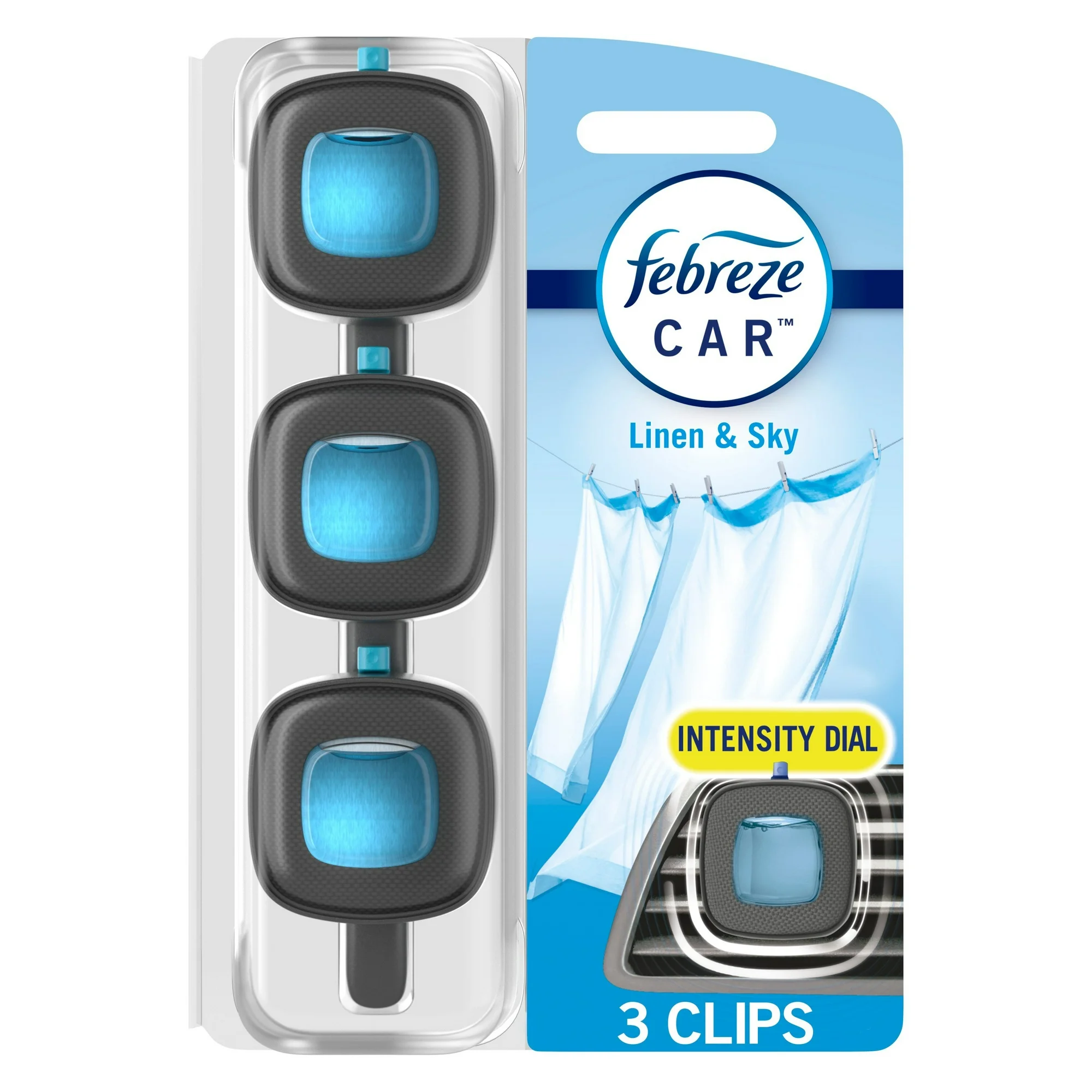 Febreze Car Air Freshener Odor-Fighting Car Vent Clip Linen & Sky 3 Count