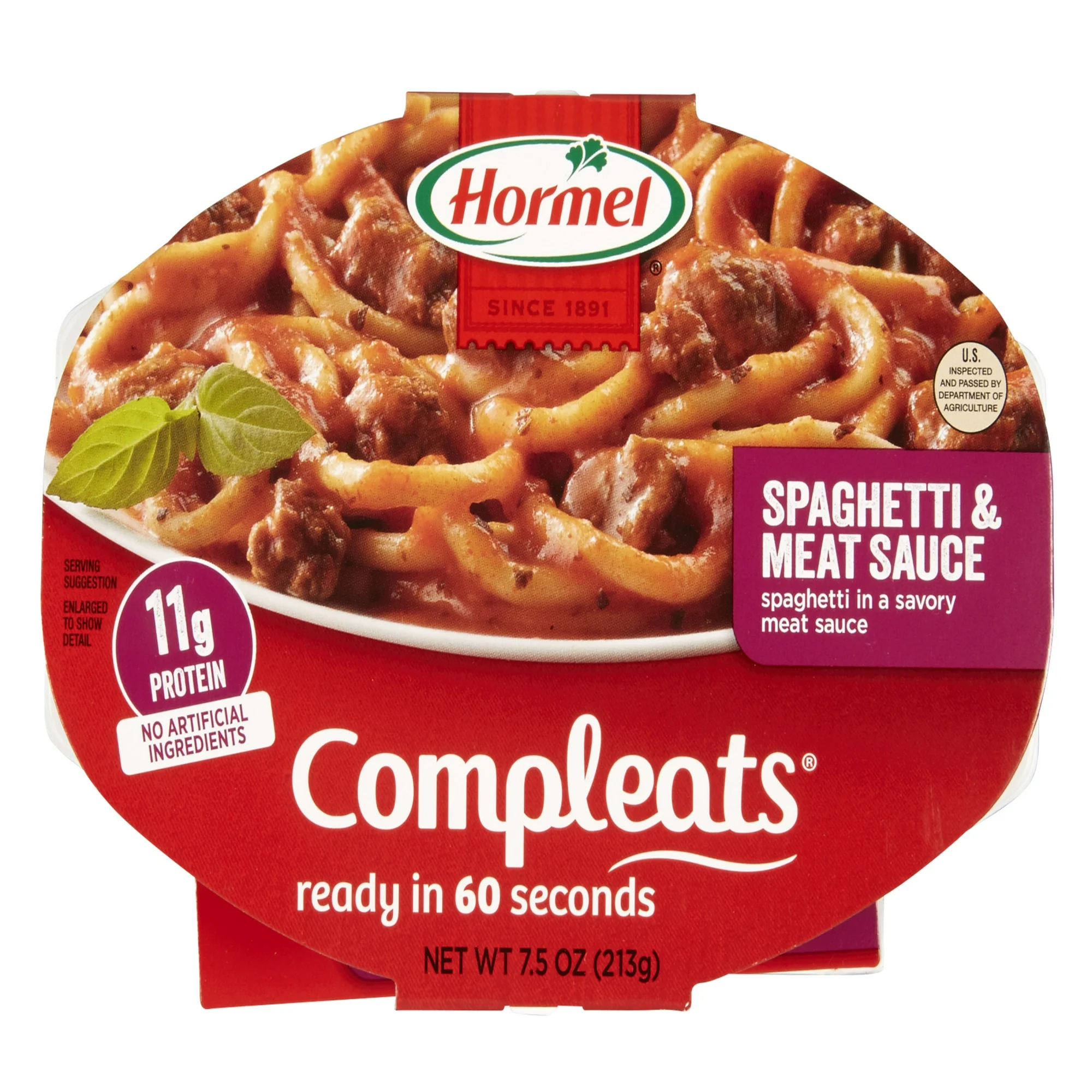 HORMEL COMPLEATS Spaghetti & Meat Sauce 11 grams Protein 7.5 oz Plastic Microwaveable Tray