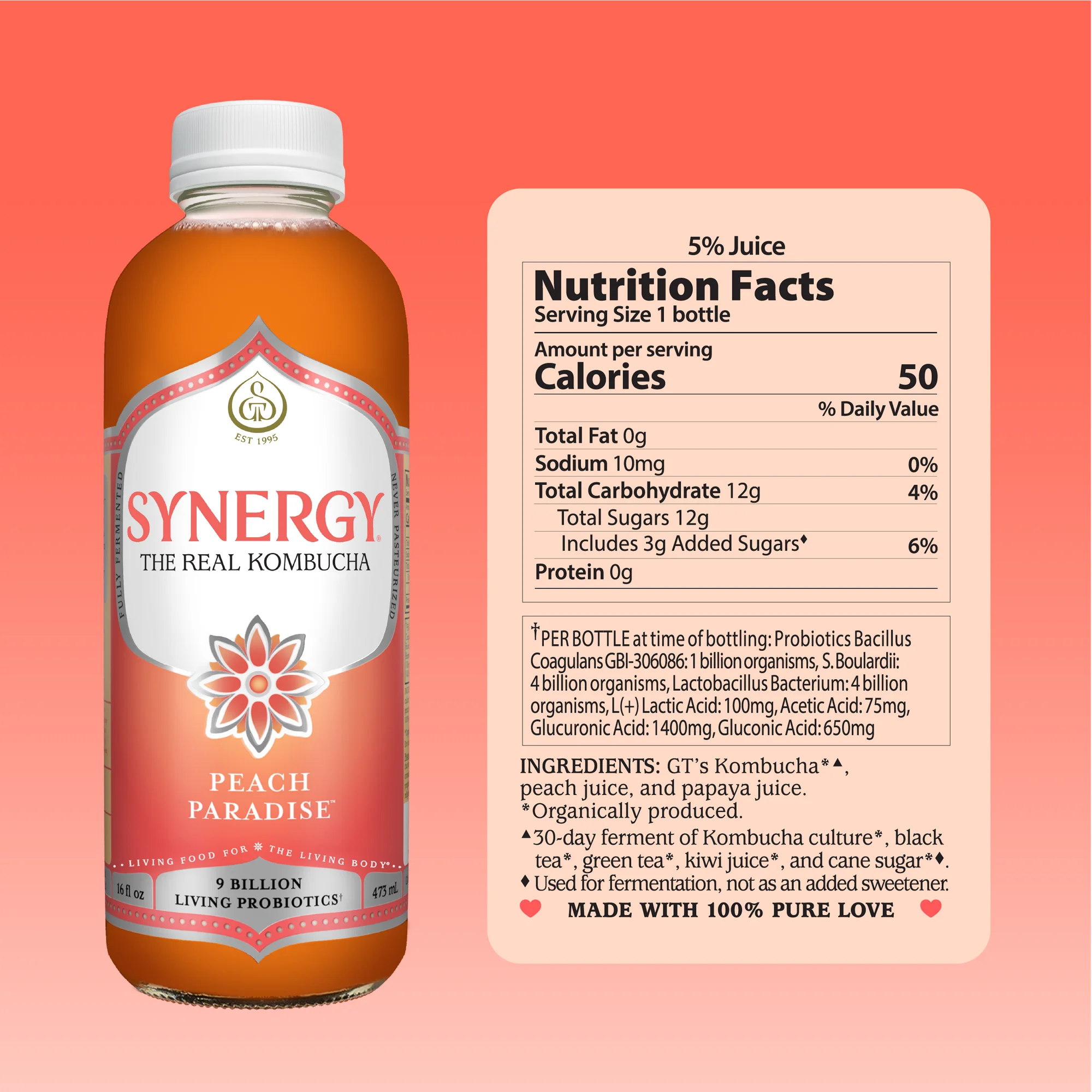 Synergy The Real Kombucha Peach Paradise 16 fl oz