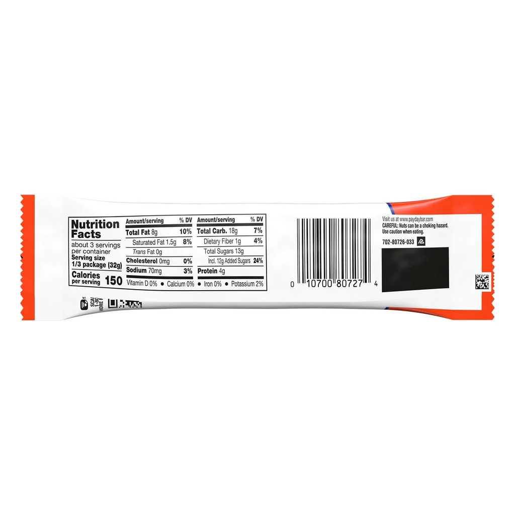 Payday Peanut Caramel King Size Candy, Bar 3.4 oz