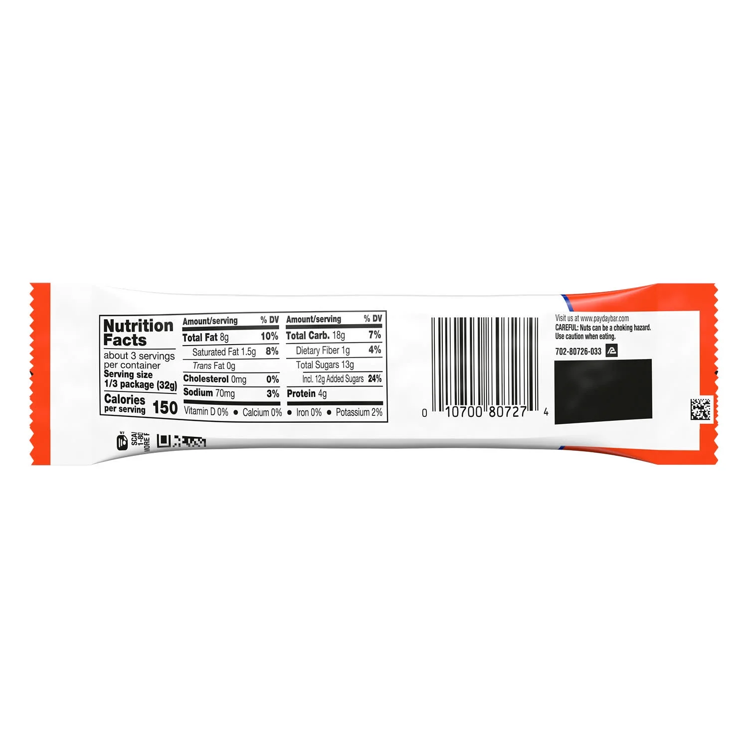 Payday Peanut Caramel King Size Candy, Bar 3.4 oz