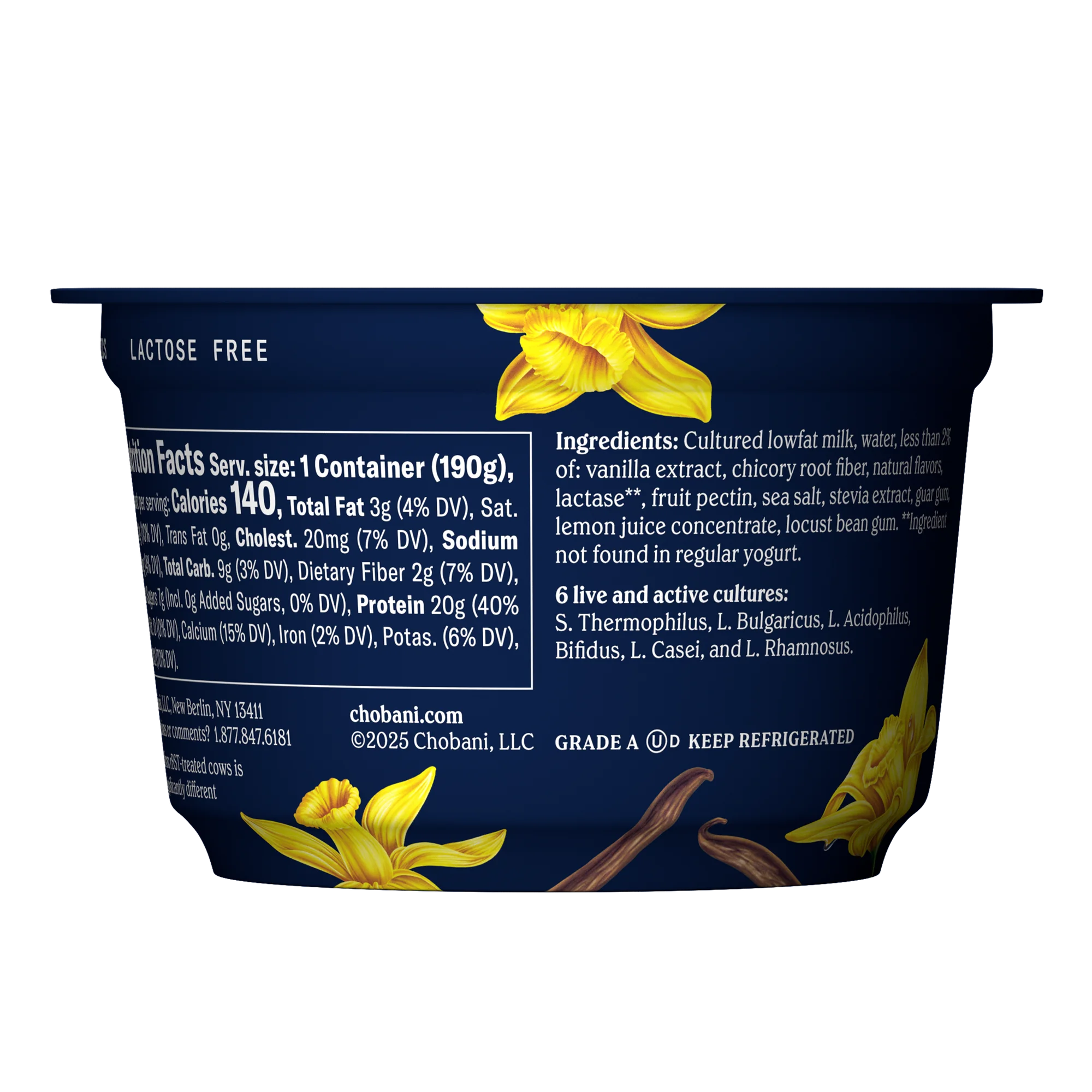 Chobani 20g Protein Vanilla Low Fat Greek Yogurt 6.7 oz Cup